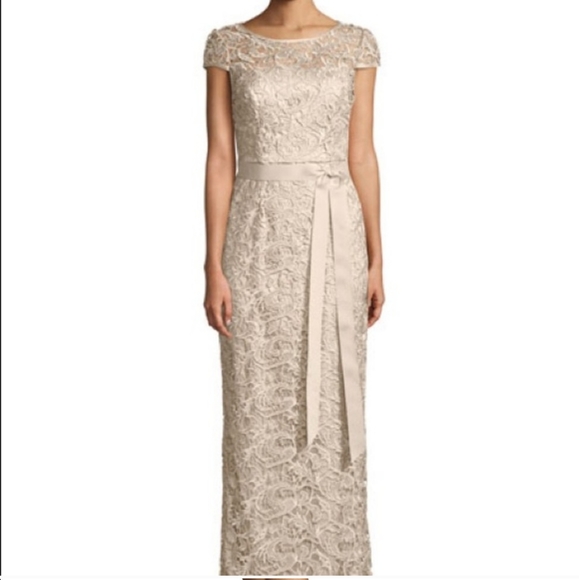 Adrianna PapellCap-Sleeve Illusion Lace Gown Size 14 - Picture 14 of 16